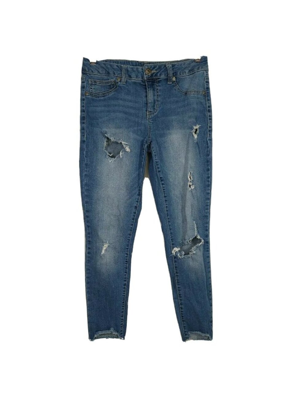 Maurices Ripped Jeans Jeggings Women Size M Reg Light Wash Zipper Fly Raw Hem